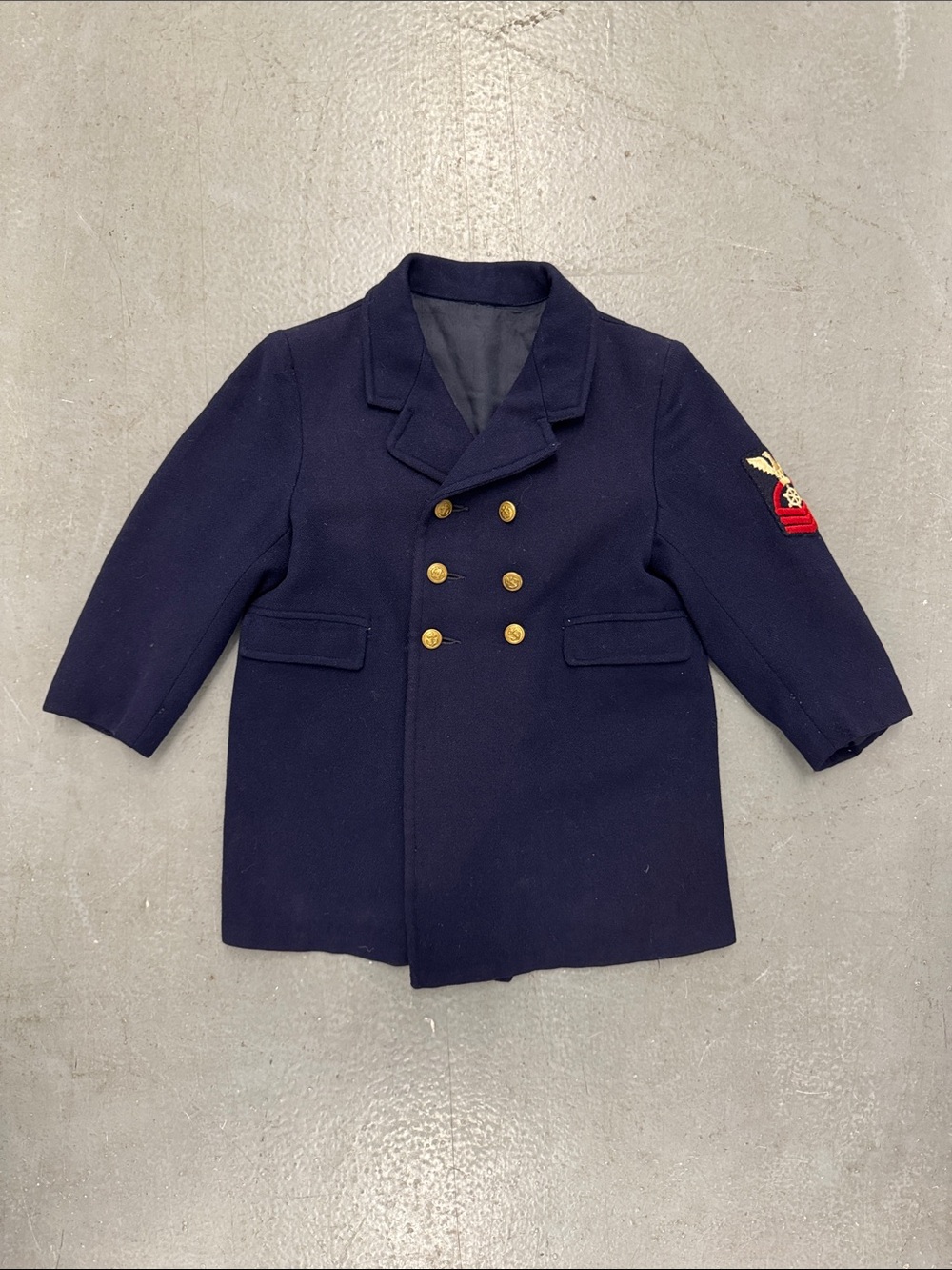 Vintage Navy Double-Breasted Kids Peacoat with Gold Buttons